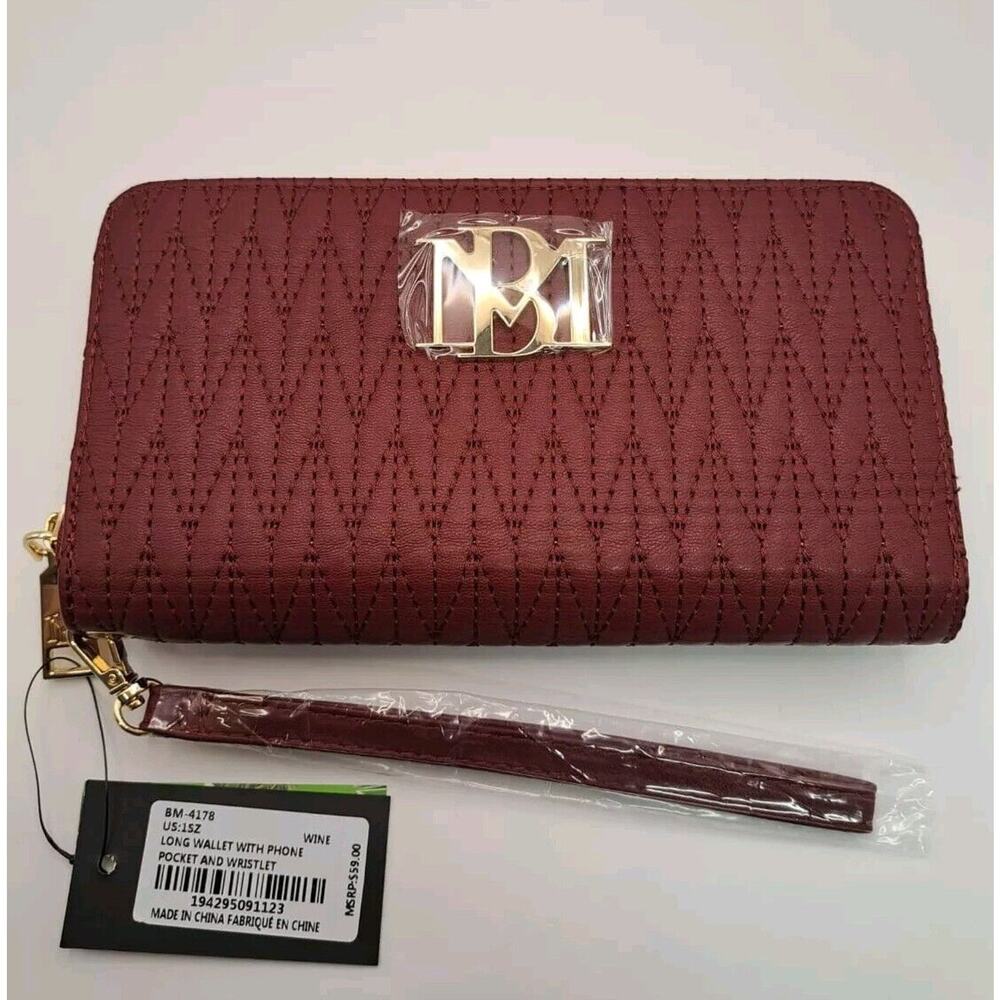 Badgley Mischka Black Quilted Vegan Leather Wallet W/ Phone‎ Pocket / Wristlet